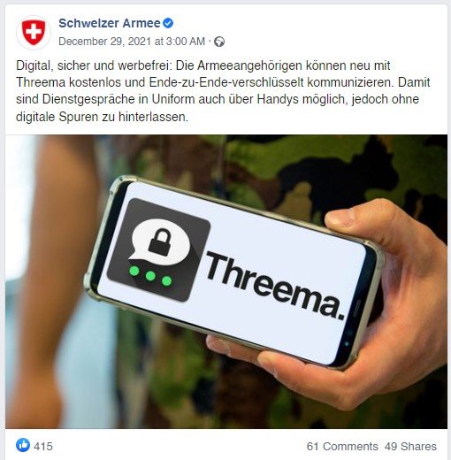 Swiss army Facebook post