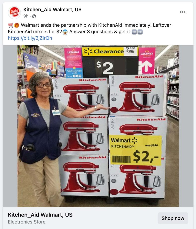 Walmart is not giving away leftover KitchenAid mixers on Facebook nor did the company end a partnership with the kitchen appliances giant.