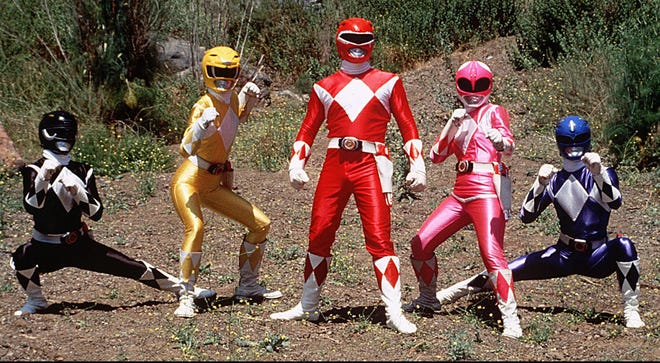 Characters from "Mighty Morphin Power Rangers" kids tv show.