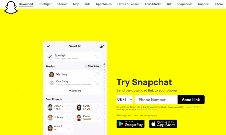 Snapchat Homepage